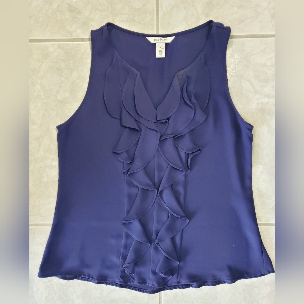 White House Black Market Ruffled Blue Blouse